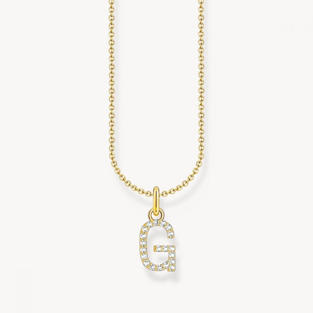 Gold-Plated Necklace with Letter Pendant G and White Zirconia