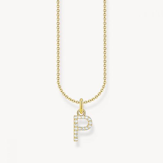 Gold-Plated Necklace with Letter Pendant P and White Zirconia