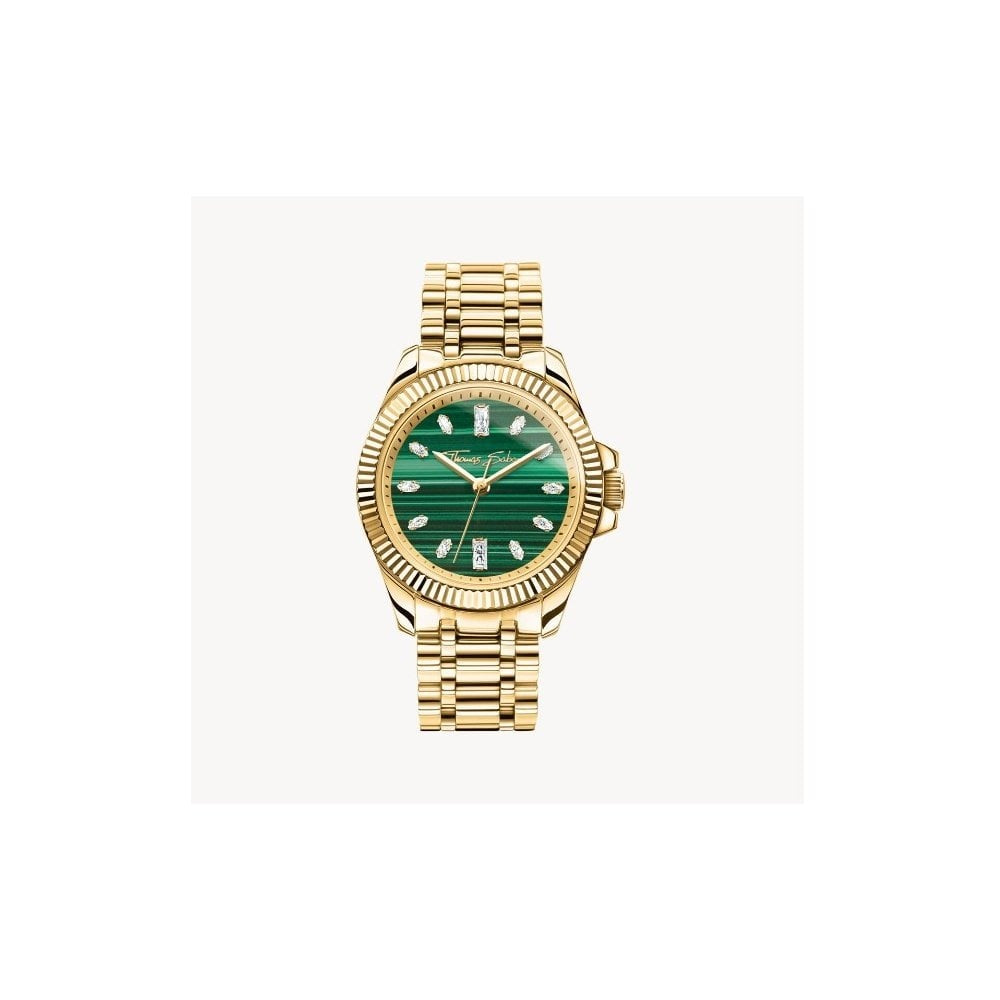 Gold-coloured ladies' watch Divine Jewellery Stone with green malachite