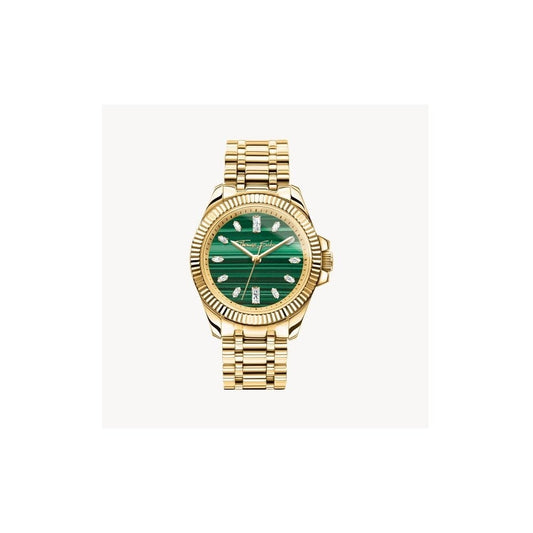 Gold-coloured ladies' watch Divine Jewellery Stone with green malachite