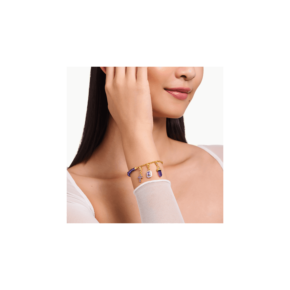 Gold on Silver Bracelet with Violet Beads
