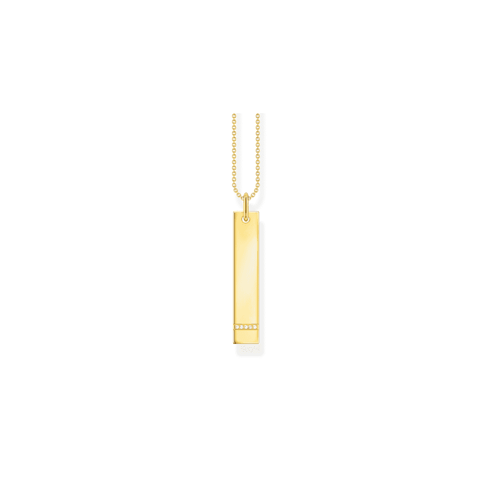Gold on Silver Column Tag Pendant with White Stones