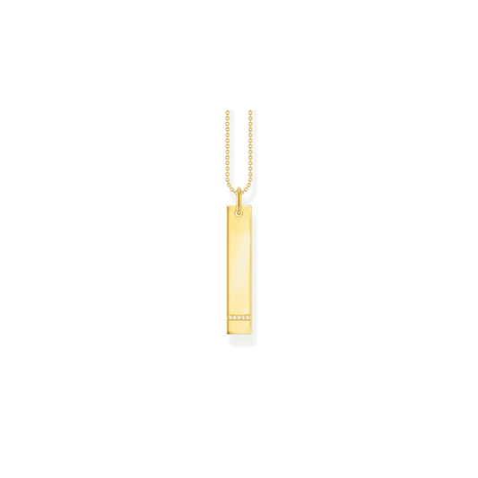 Gold on Silver Column Tag Pendant with White Stones