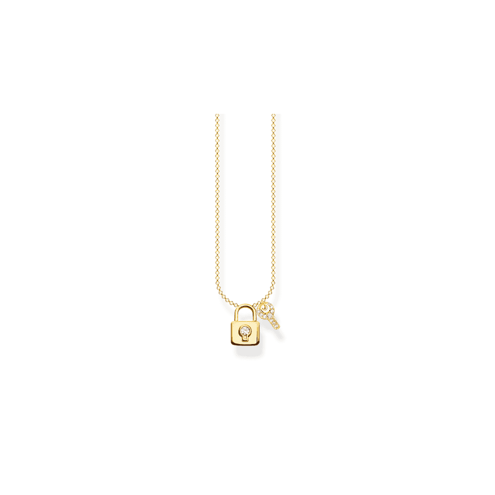 Gold on Silver & Cubic Zirconia Lock with Key Necklace
