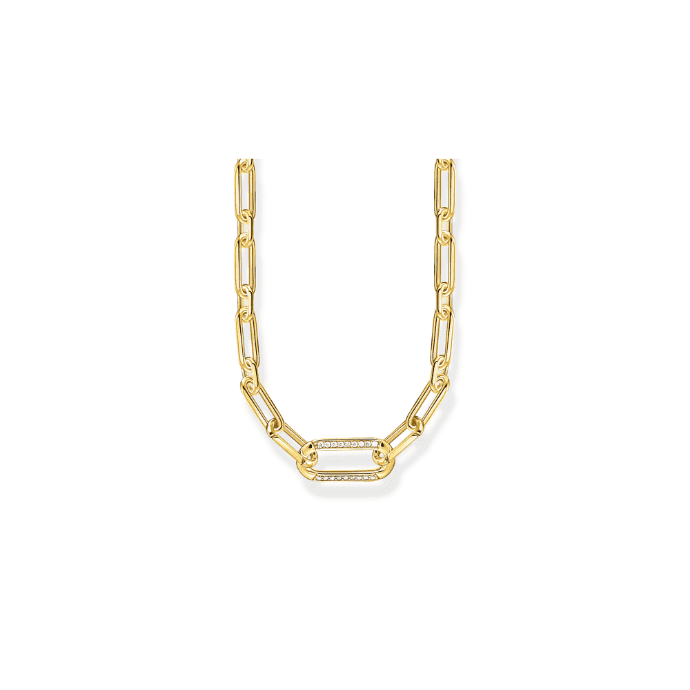 Gold on Silver Link Necklace with Anchor Element and Zirconia