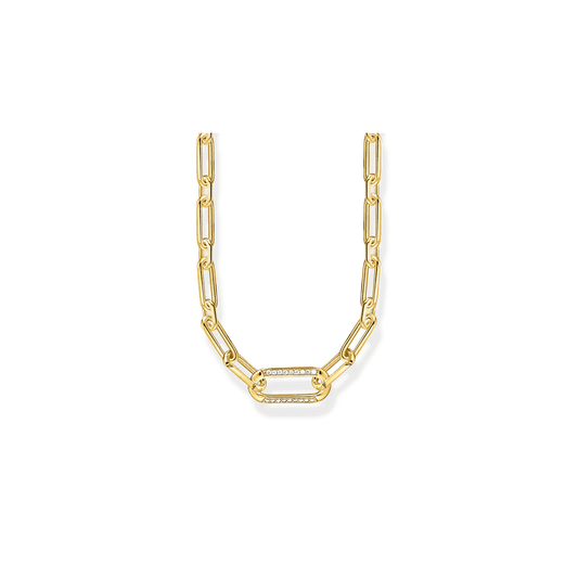 Gold on Silver Link Necklace with Anchor Element and Zirconia