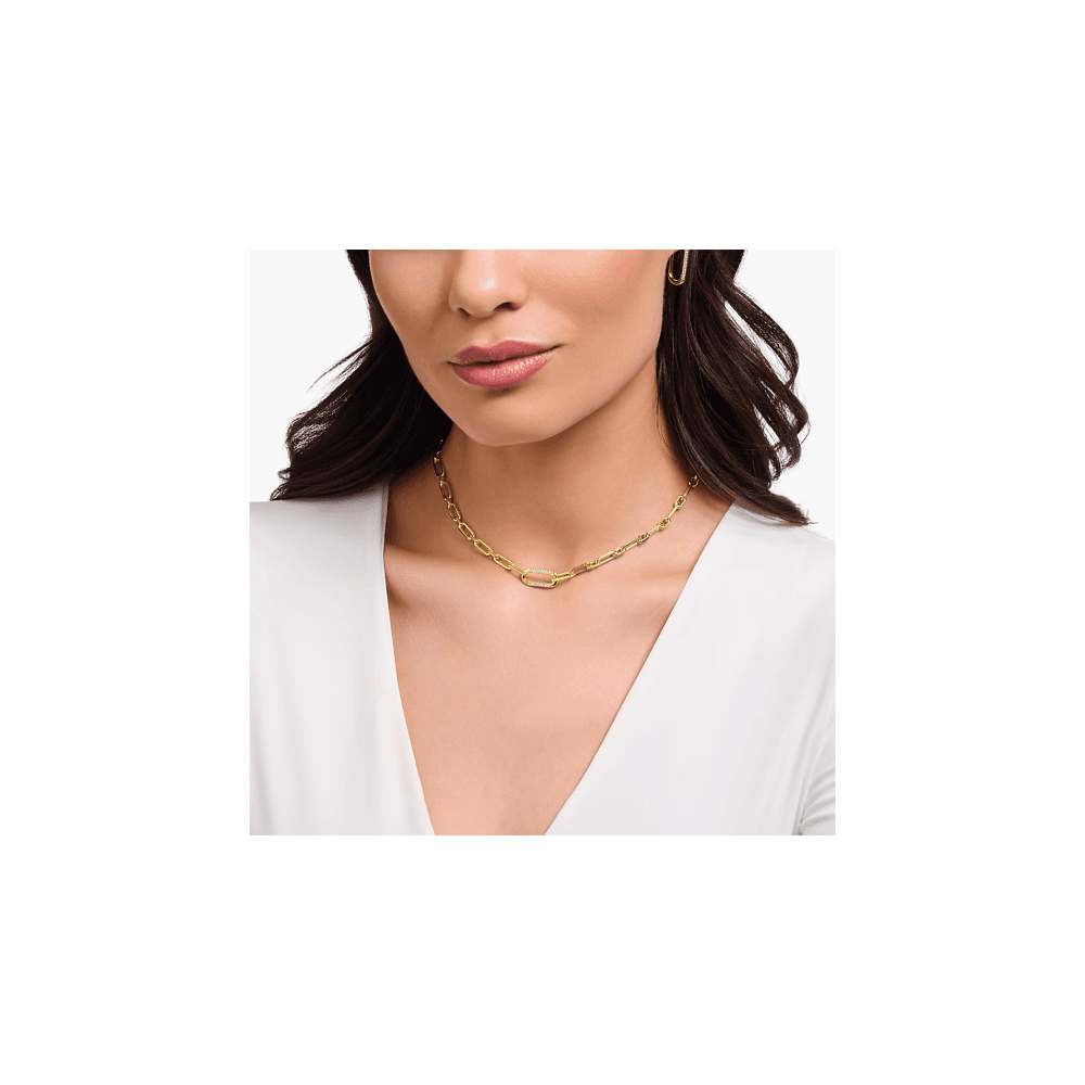 Gold on Silver Link Necklace with Anchor Element and Zirconia