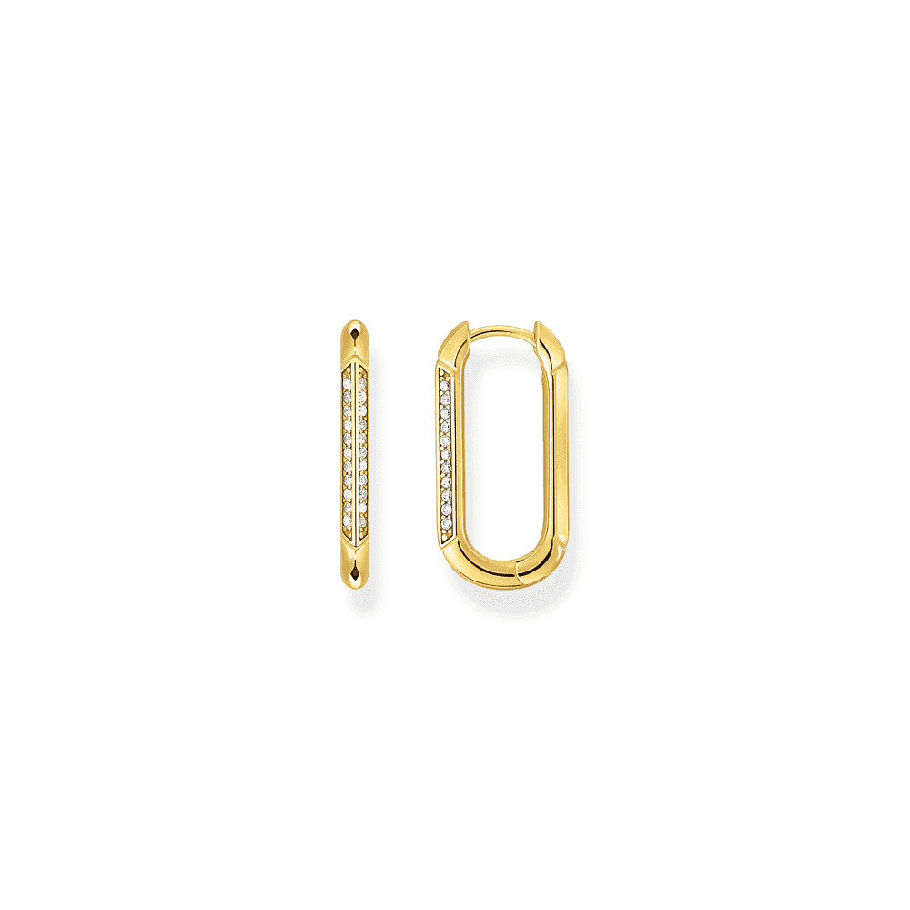 Gold on Silver Oval Shaped Hoop Earrings with White Zirconia