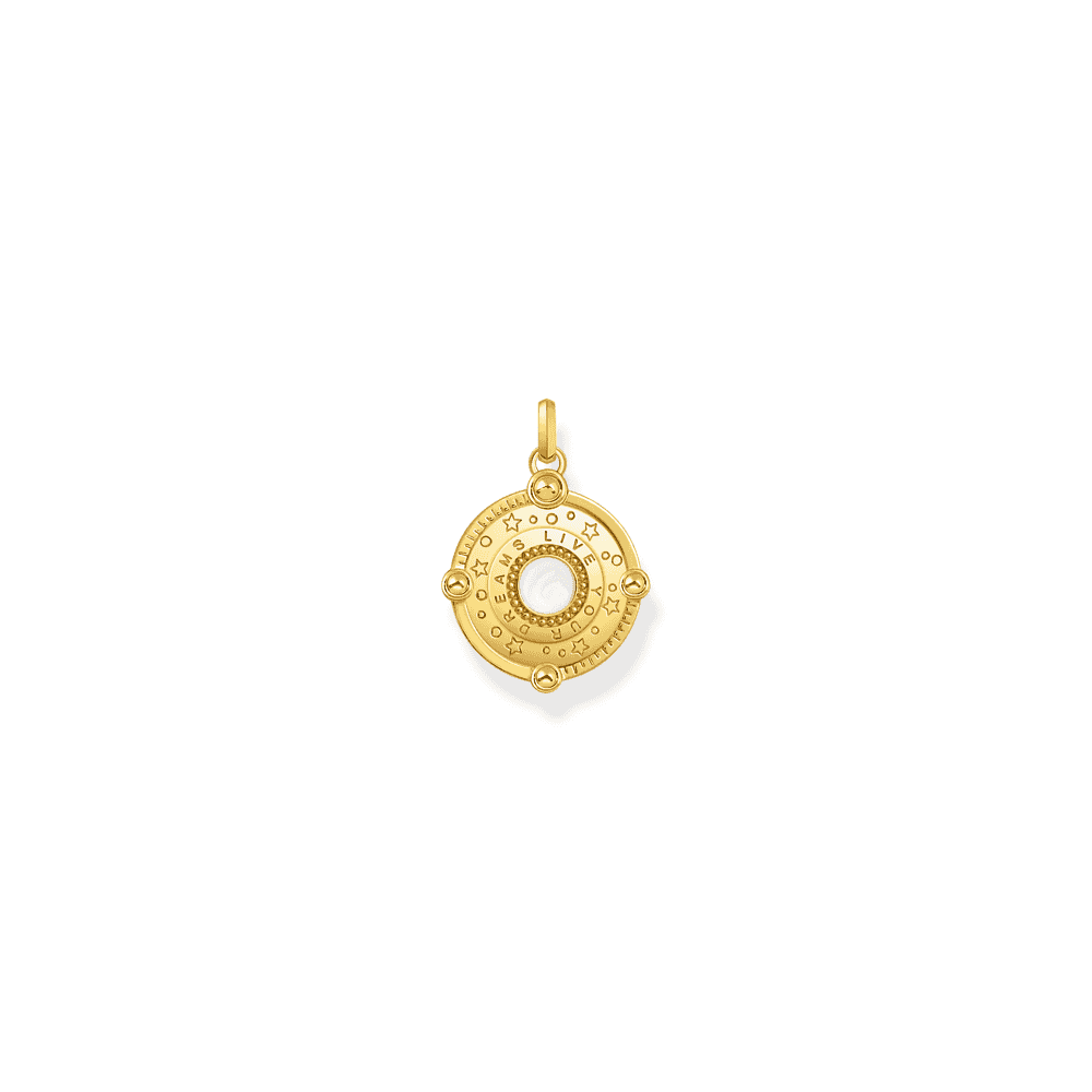 Gold on Silver Pendant with Crescent Moon and Various Stones