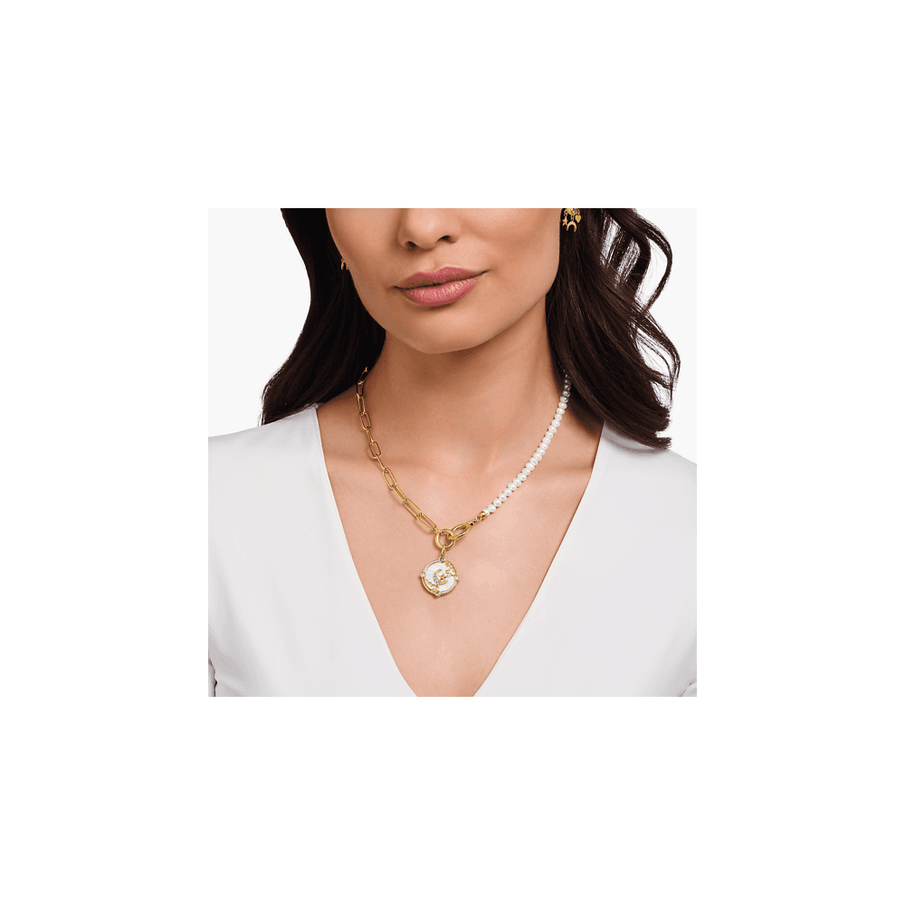 Gold on Silver Pendant with Crescent Moon and Various Stones