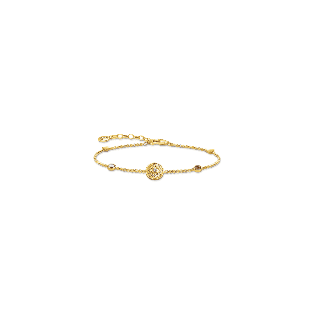 Gold on Silver Sun Coin Bracelet with Coloured Stones
