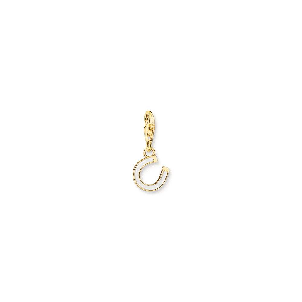 Gold on Sterling Silver Horseshoe Charm with White Cold Enamel