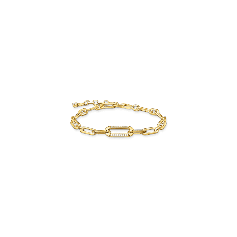 Gold on Sterling Silver Link Bracelet with Anchor Element and Zirconia