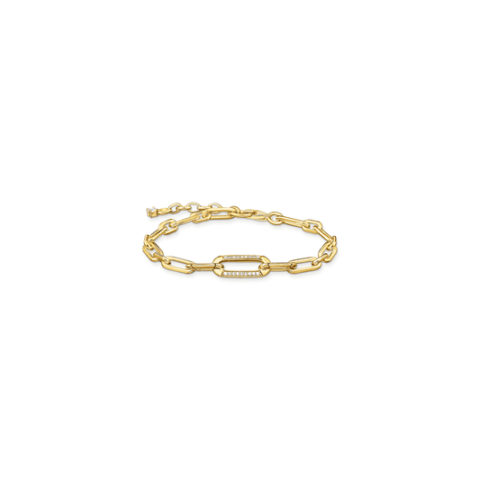 Gold on Sterling Silver Link Bracelet with Anchor Element and Zirconia