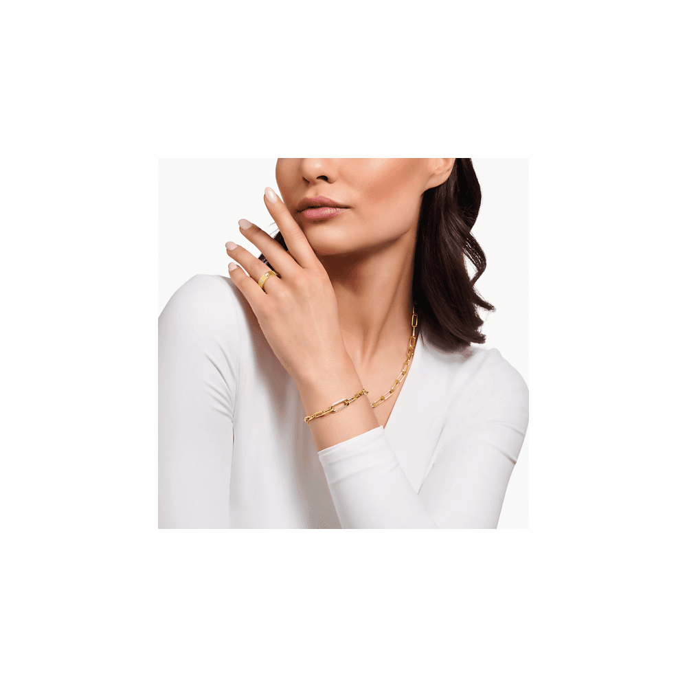 Gold on Sterling Silver Link Bracelet with Anchor Element and Zirconia