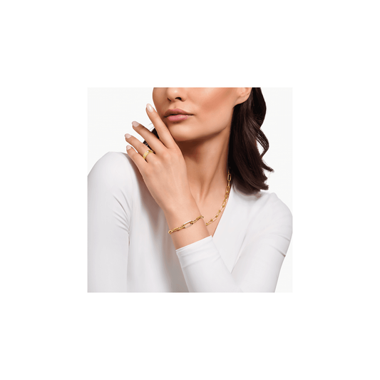 Gold on Sterling Silver Link Bracelet with Anchor Element and Zirconia