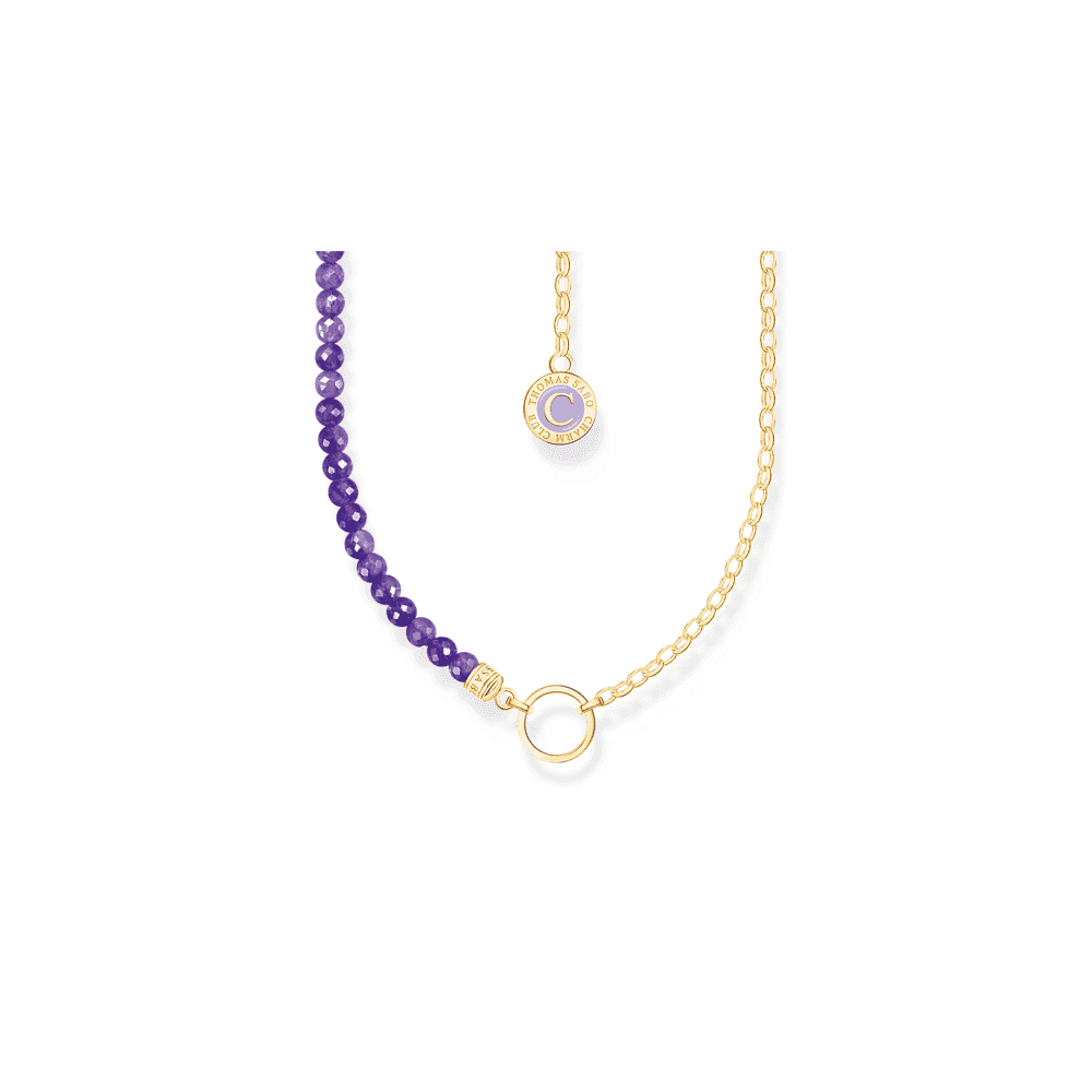 Gold on Sterling Silver Necklace with Violet Beads