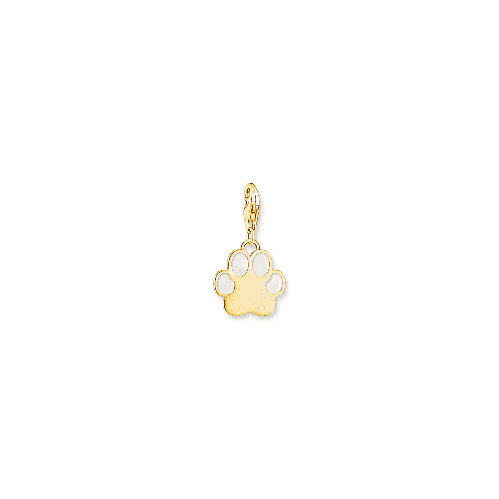 Gold on Sterling Silver Paw Print Charm with White Cold Enamel