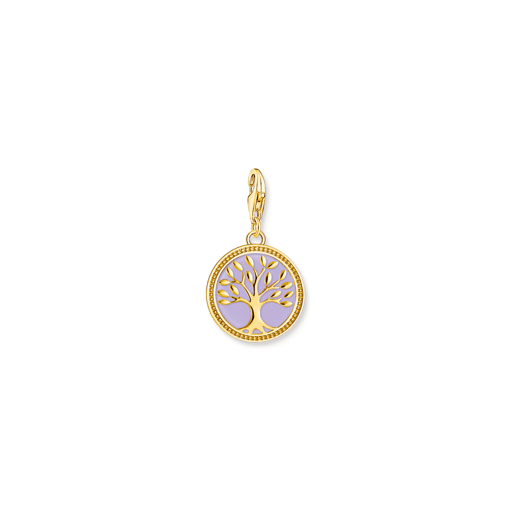 Gold on Sterling Silver Tree Of Love Charm with Violet Cold Enamel
