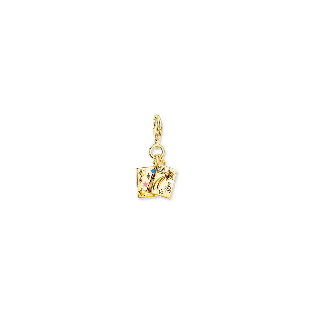 Gold-plated charm pendant letter with stones and engraving 