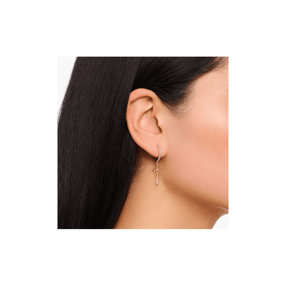 Gold-plated hoop earrings with pendant Tempting Romance