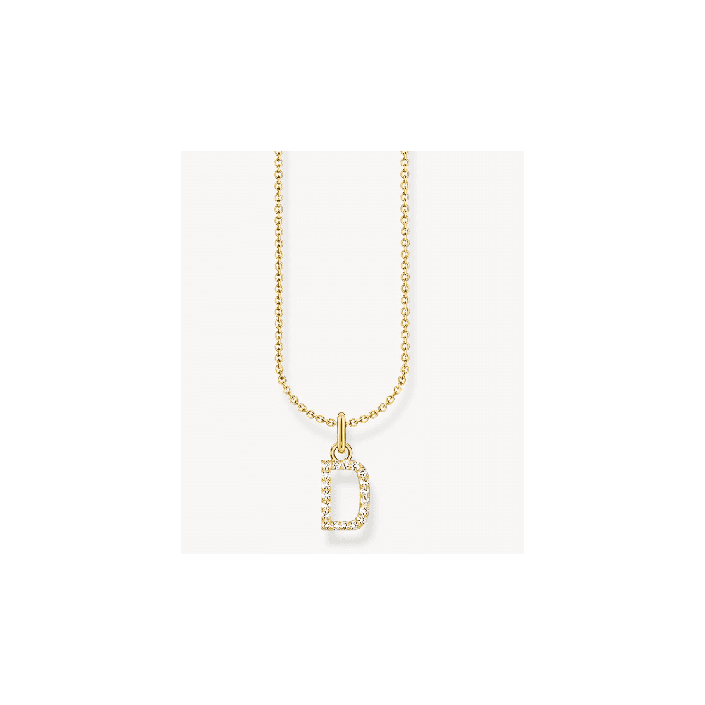 Gold-plated necklace with letter pendant D and white zirconia