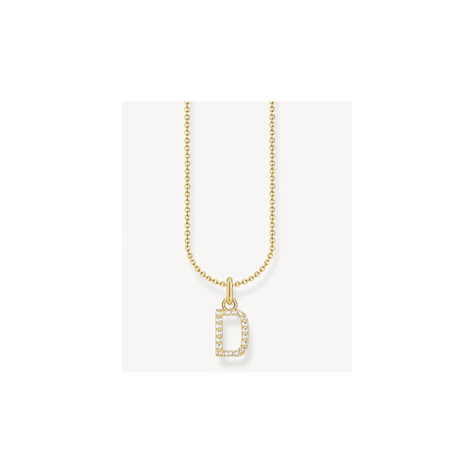 Gold-plated necklace with letter pendant D and white zirconia
