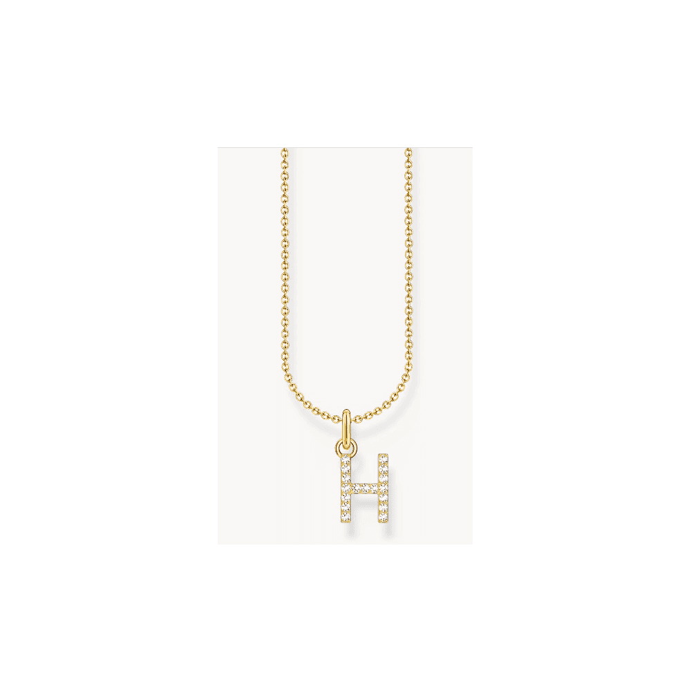 Gold-plated necklace with letter pendant H and white zirconia