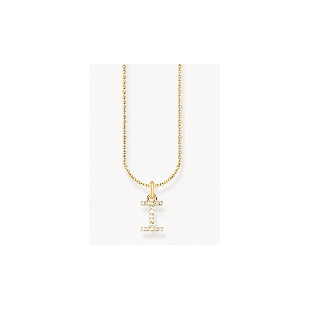  Gold-plated necklace with letter pendant I and white zirconia
