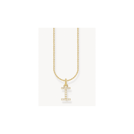  Gold-plated necklace with letter pendant I and white zirconia