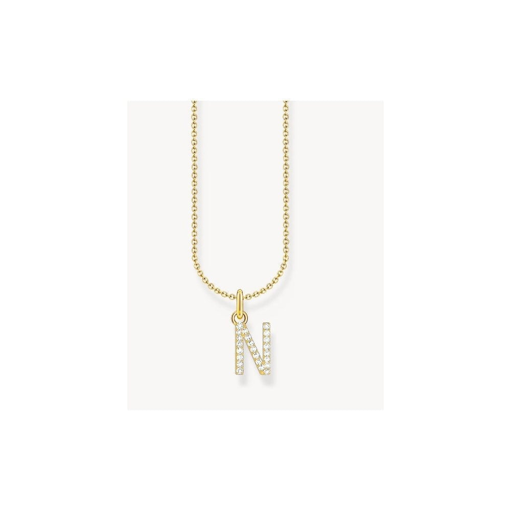 Gold-plated necklace with letter pendant N and white zirconia