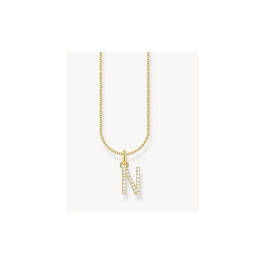 Gold-plated necklace with letter pendant N and white zirconia