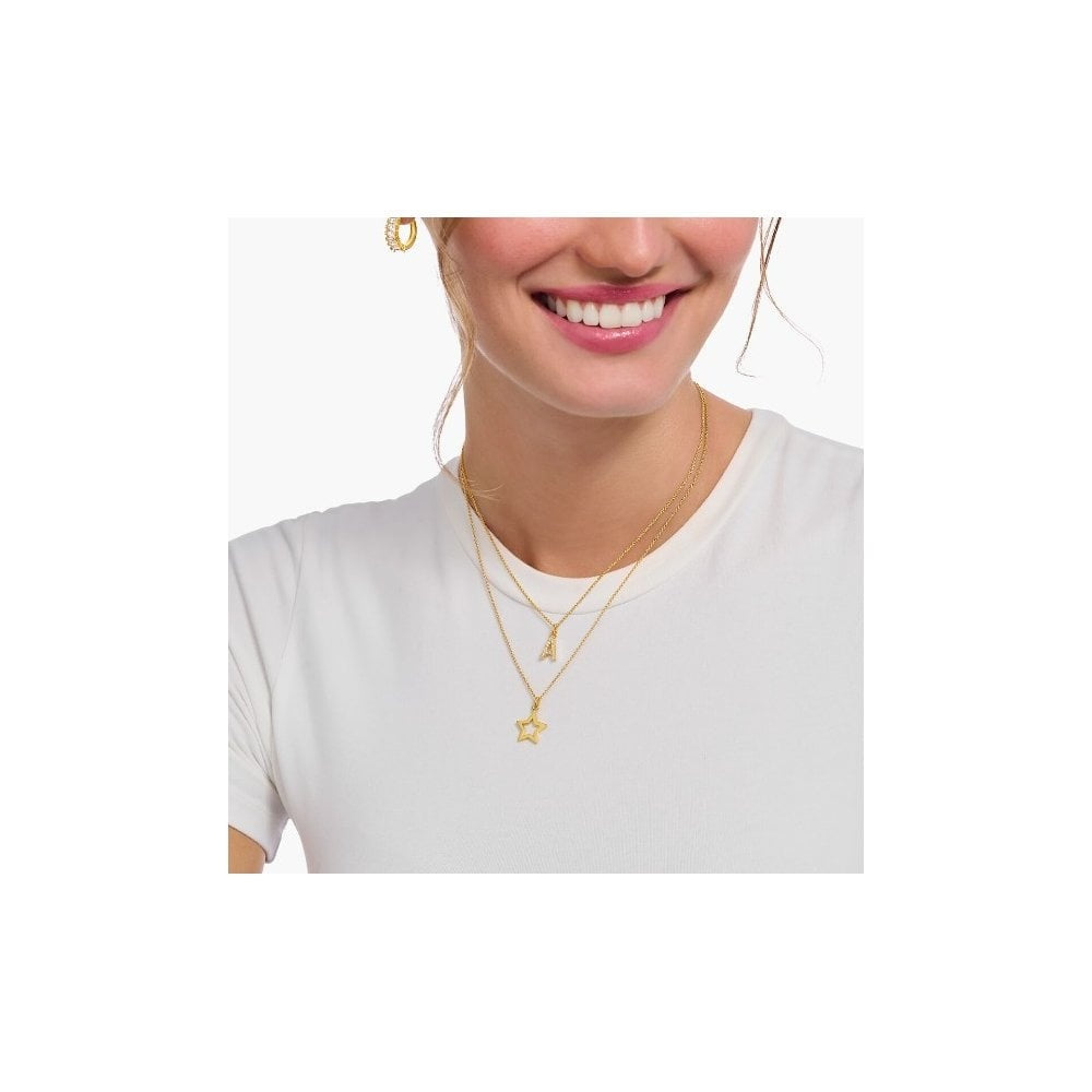 Gold-plated necklace with letter pendant N and white zirconia