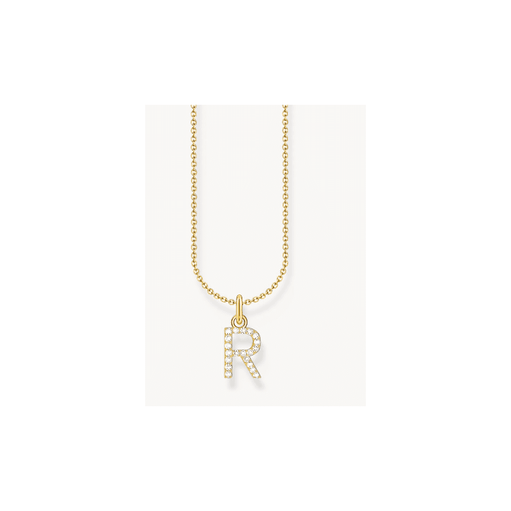 Gold-plated necklace with letter pendant R and white zirconia
