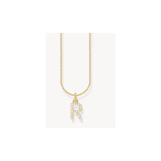 Gold-plated necklace with letter pendant R and white zirconia