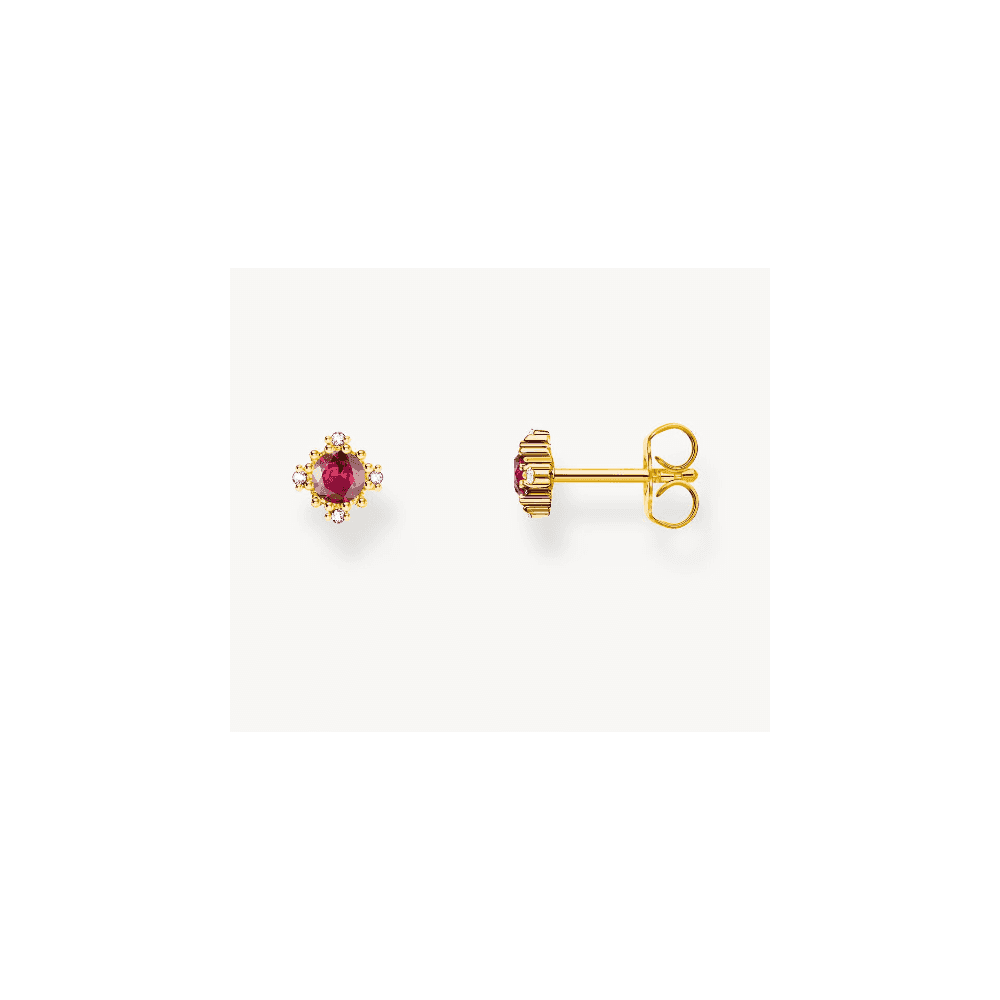 Gold-plated small ear studs Vintage with red sapphire