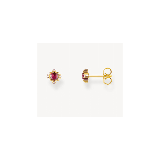 Gold-plated small ear studs Vintage with red sapphire