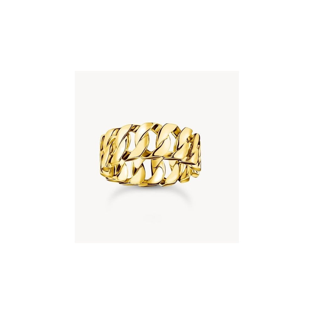 Gold-plated wide ring with chain links size 66