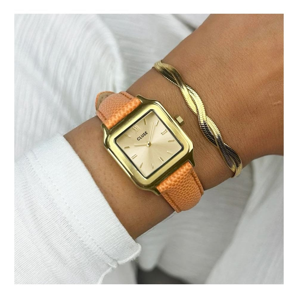 Gracieuse Petite, Gold Dial, Ladies Apricot Lizard Leather Watch