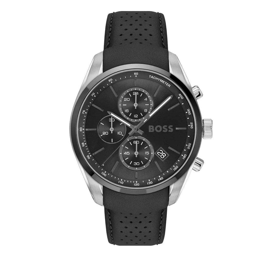 Grand Prix, Black Dial, Chronogtaph, Black Leather Gents Watch