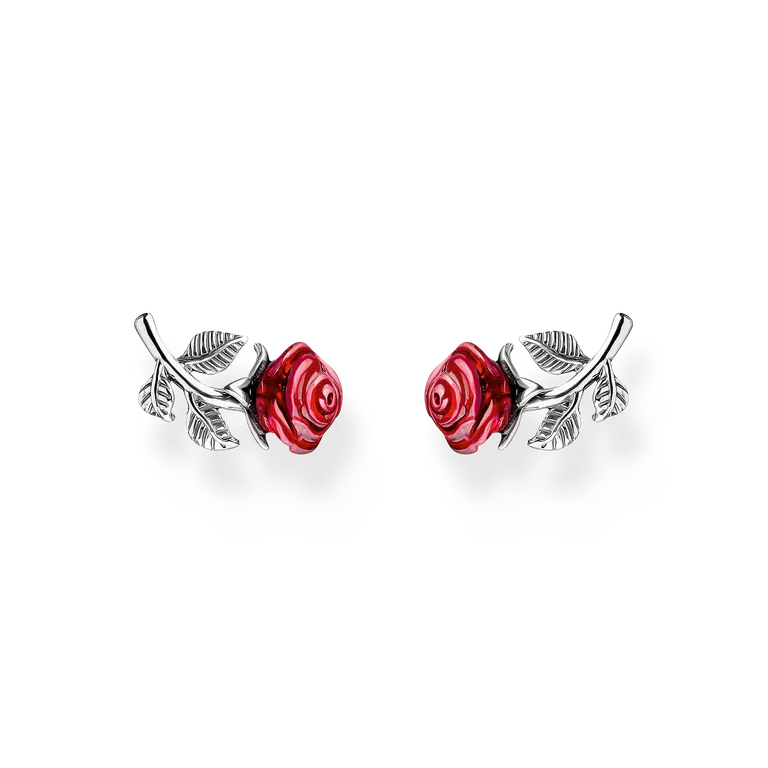 Thomas Sabo Sterling Silver Red Rose Romance Stud Earrings