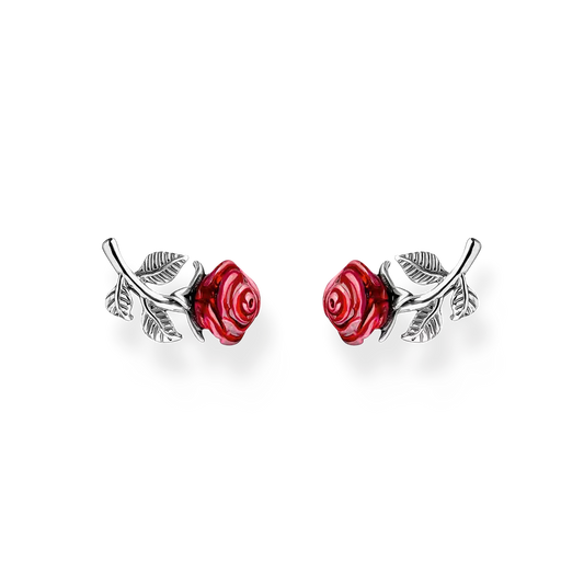 Thomas Sabo Sterling Silver Red Rose Romance Stud Earrings
