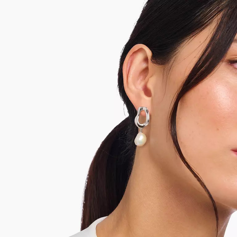 THOMAS SABO STERLING SILVER CURVED PEARL STUD EARRING