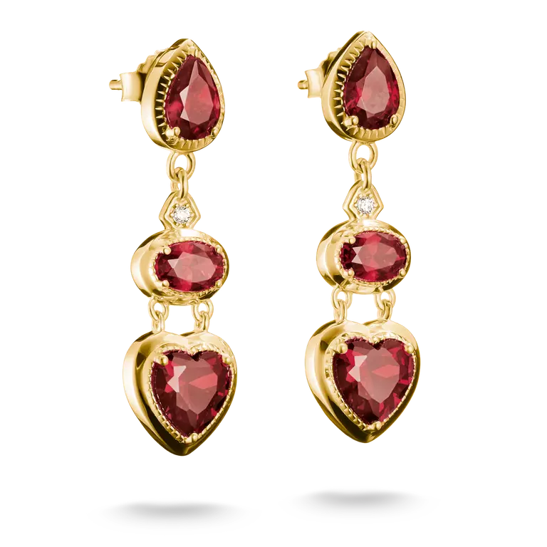 Thomas Sabo 18ct Gold on Silver Elyndra Red Heart Drop Earrings