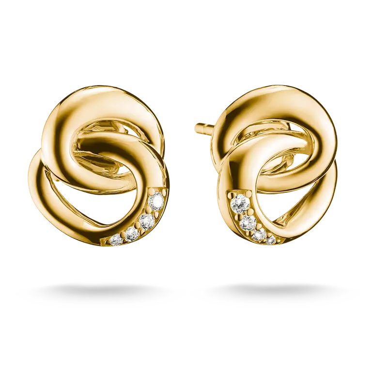 Thomas Sabo 18ct Gold on Silver Intertwined Rings Stud Earrings with White Zirconia