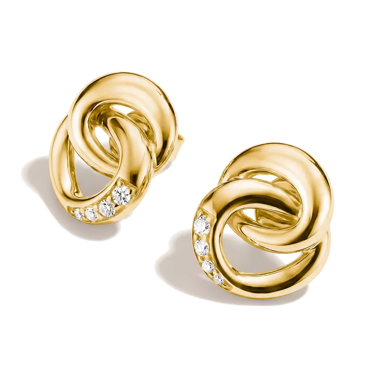 Thomas Sabo 18ct Gold on Silver Intertwined Rings Stud Earrings with White Zirconia