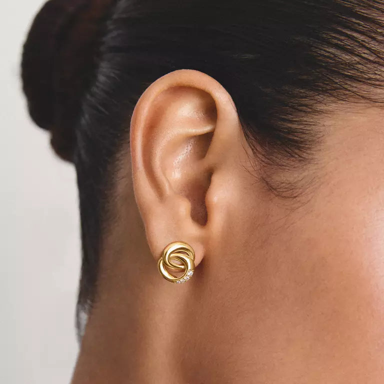 Thomas Sabo 18ct Gold on Silver Intertwined Rings Stud Earrings with White Zirconia