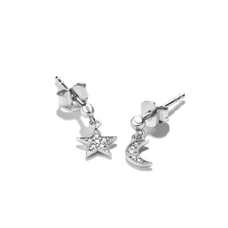 Thomas Sabo  Moon and Star Drop Earrings with White Zirconia