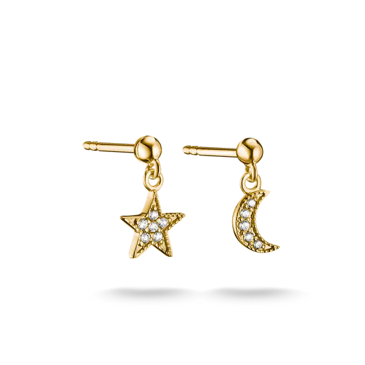 Thomas Sabo 18ct Gold on Silver Moon and Star Drop Earrings with White Zirconia