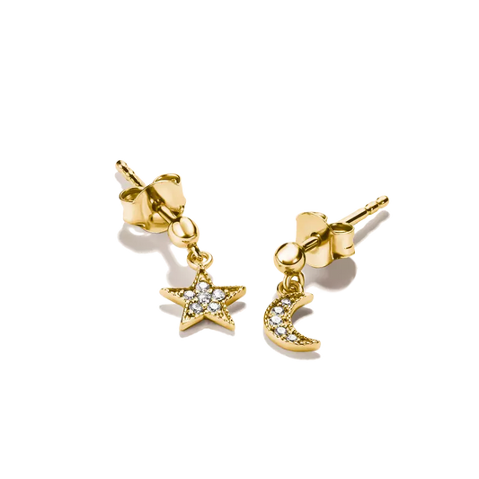 Thomas Sabo 18ct Gold on Silver Moon and Star Drop Earrings with White Zirconia